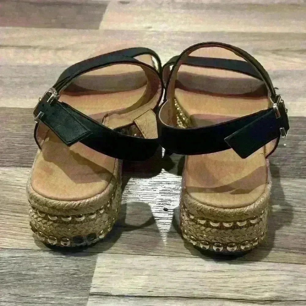 Seven Dials Berenice Black Strappy Studded Platform Espadrille Sandals Size 8.5 - Picture 3 of 3